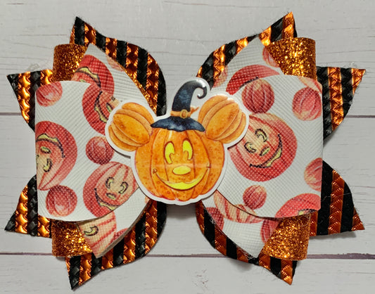 Halloween Pumpkin Mickey Mouse Orange Glitter hair Bow Clip