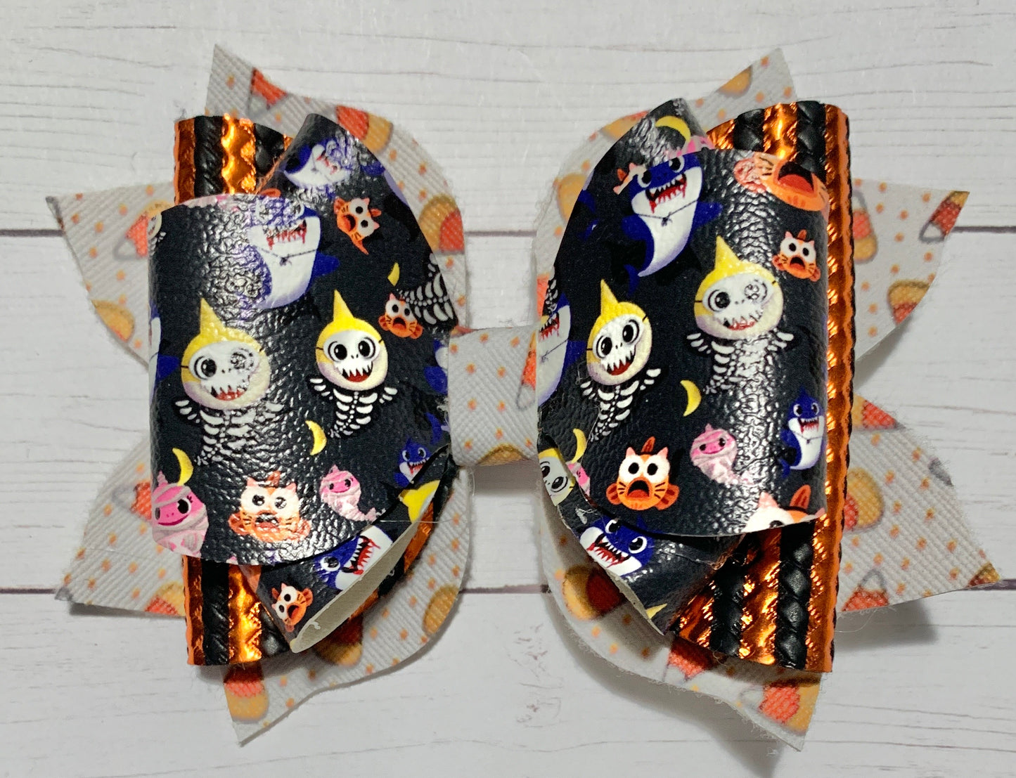 Halloween Baby Shark Candy Corn Hair Bow Clip