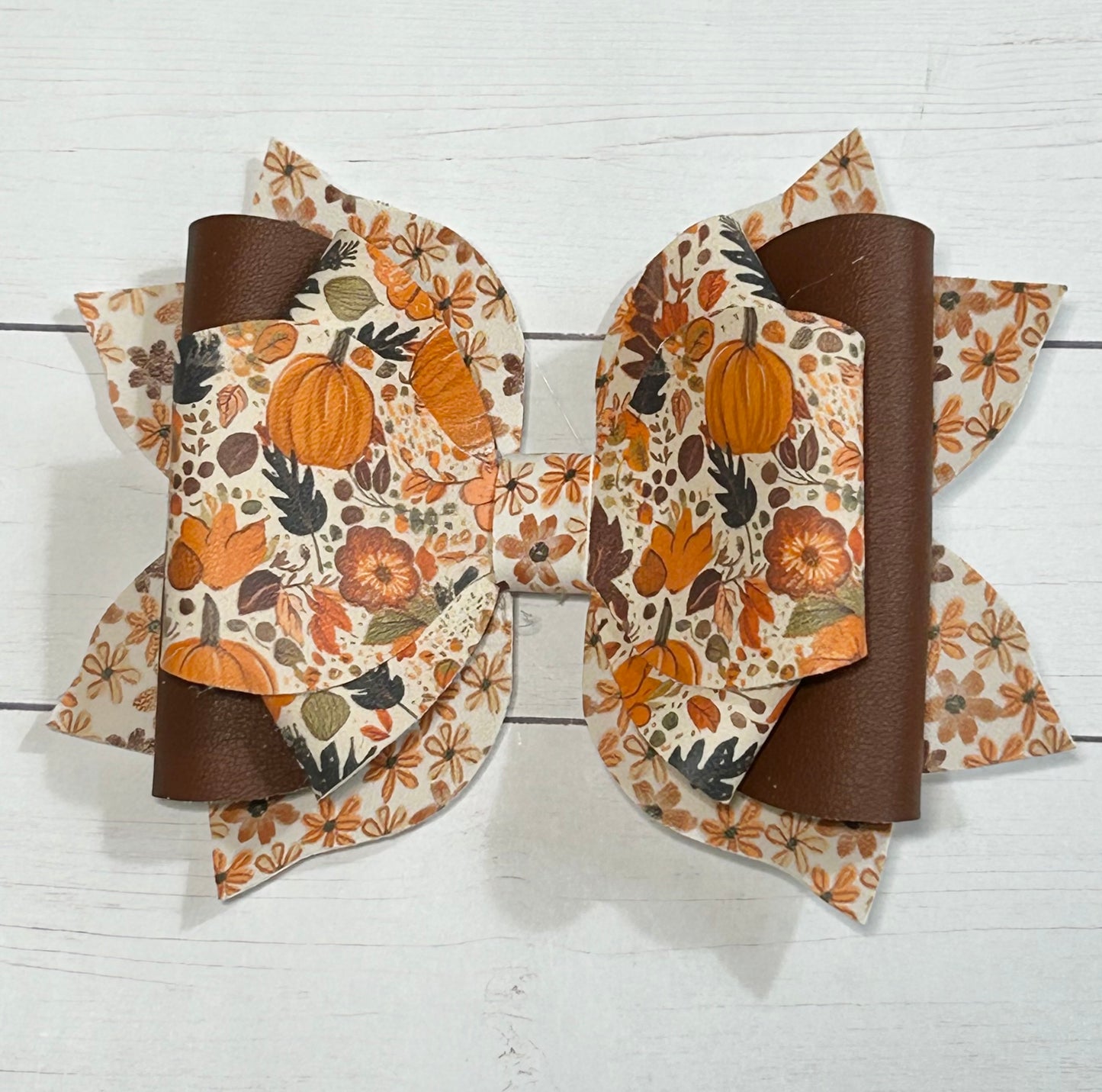 Fall Floral Pumpkin Hair Bow Clip