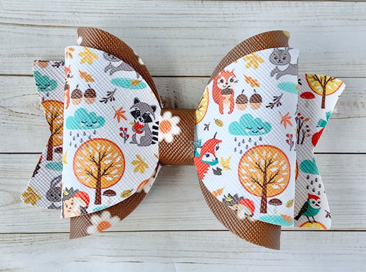 Fall Harvest Woodland Animals Hair Bow Clip