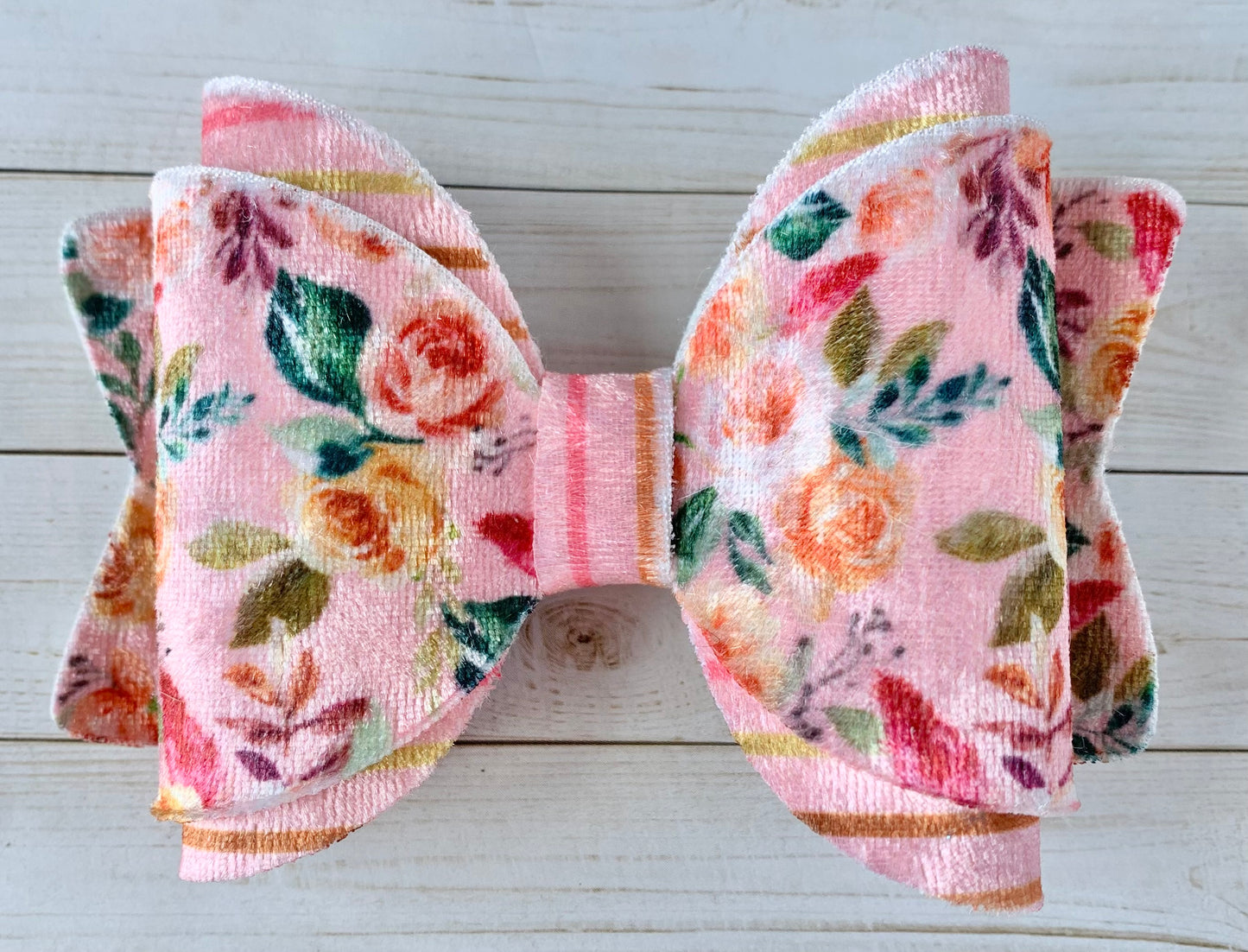 Fall Pink Floral Velvet Hair Bow Clip